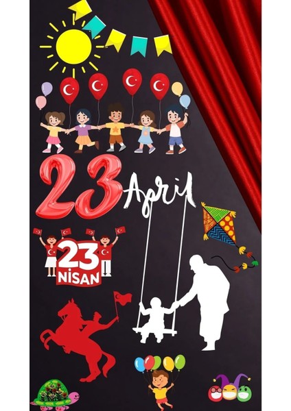 23 Nisan Çocuk Bayramı Renkli Sticker Seti, 5+ Parça, Bebek ve Çocuk Odası Süsleme