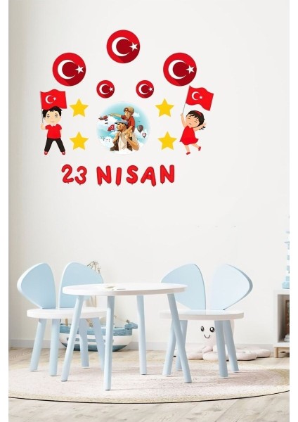 23 Nisan Çocuk Bayramı Renkli Cam Duvar Sticker Seti, Eğlenceli ve Şık Süsleme, 5+ Parça