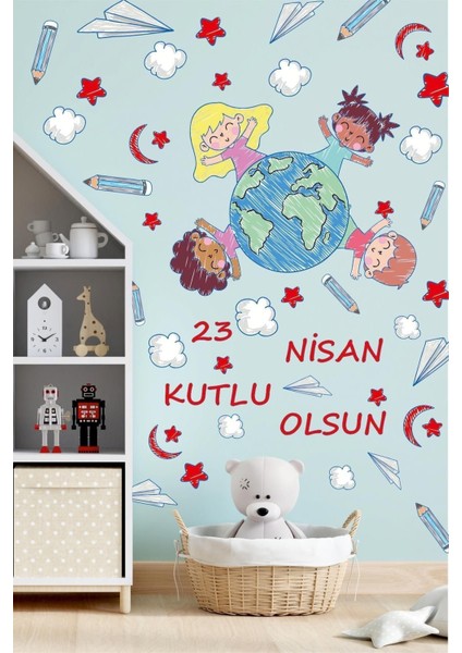 23 Nisan Çocuk Bayramı Renkli Sticker Seti, 89 Parça, Eğlenceli ve Neşeli Tasarımlar