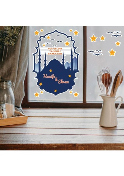 Kişiye Özel Ramazan Temalı Cam Duvar Sticker Seti, Renkli ve Şık Tasarım Hk2552