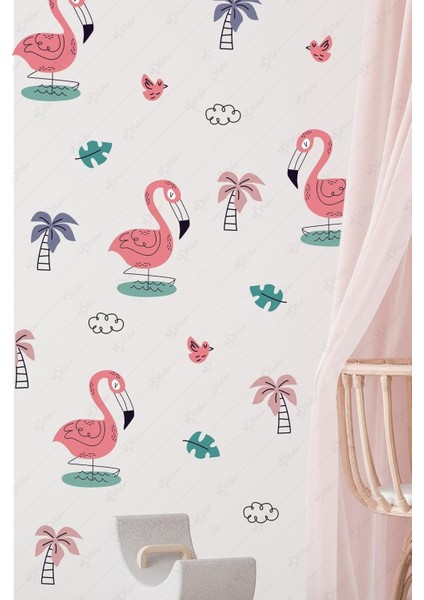 Sevimli flamingo temalı renkli çocuk odası cam çıkartması, eğlenceli dekorasyon sağlar