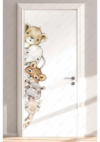 Sevimli hayvan temalı renkli kapı, duvar ve dolap sticker seti, çocuk odası dekoru