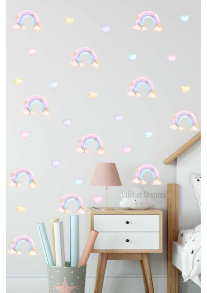 Renkli ve neşeli odalar için 5+ parça duvar sticker seti, enerjik ve canlı tasarım fiyatları