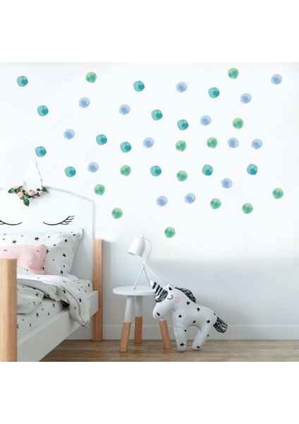 Pastel renkli puantiye duvar sticker seti, çocuk odası dekorasyonu, 5 ve 3 cm, çok renkli