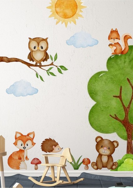 Renkli Çocuk Odası Duvar Sticker, Doğal Temalı Sevimli ve Eğlenceli Dekorasyon