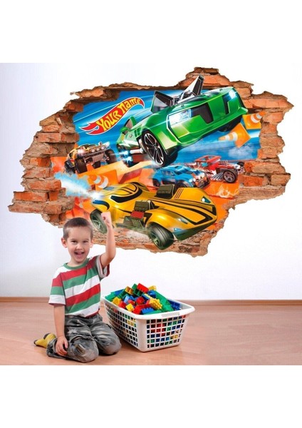 Yeşil 3D Araba Duvar Sticker, Şık ve Kaliteli Tasarım, Full HD, 1 Parça