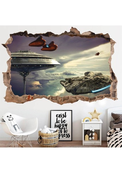 Uzay Temalı HD Baskılı Modern Duvar Sticker, Çok Renkli, 3D Desenli, Şık Dekorasyon Parçası