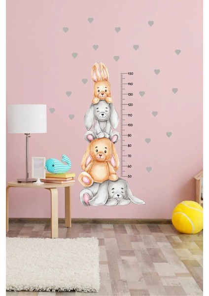 Renkli çocuk odası tavşan ailesi boy ölçer yapışkanlı sticker seti, 5+ parça fiyatları