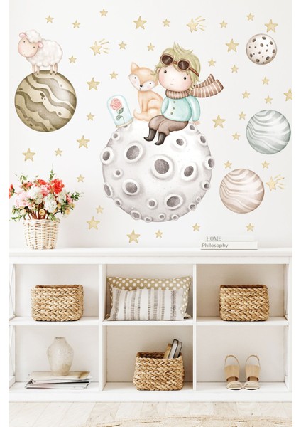 Pastel Renkli Masal Temalı Çocuk Odası Duvar Sticker Seti, Turuncu, Eğlenceli ve Sevimli Tasarım