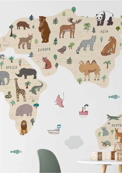Çocuk Odası Renkli Dünya Haritası Duvar Stickerı, Eğlenceli ve Öğretici Dekorasyon Parçası fiyatları