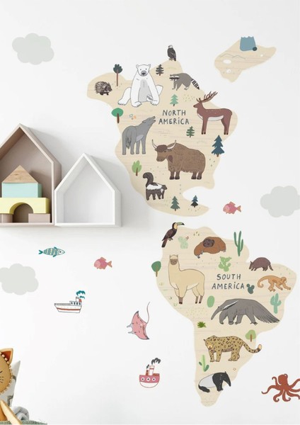 Çocuk Odası Renkli Dünya Haritası Duvar Stickerı, Eğlenceli ve Öğretici Dekorasyon Parçası modelleri