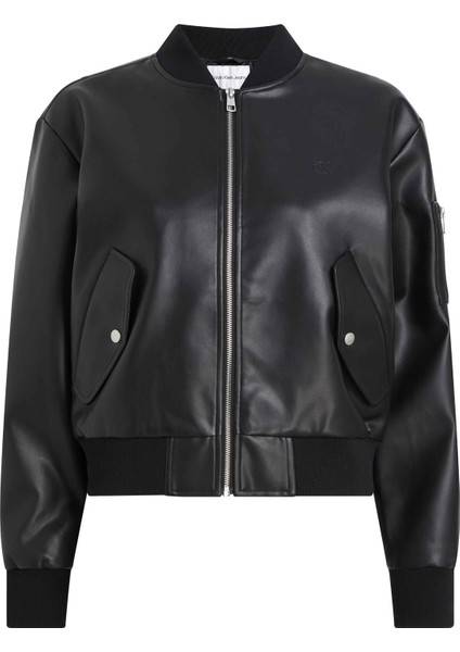 Standart Siyah Kadın Ceket Faux Leather Bomber Jacket