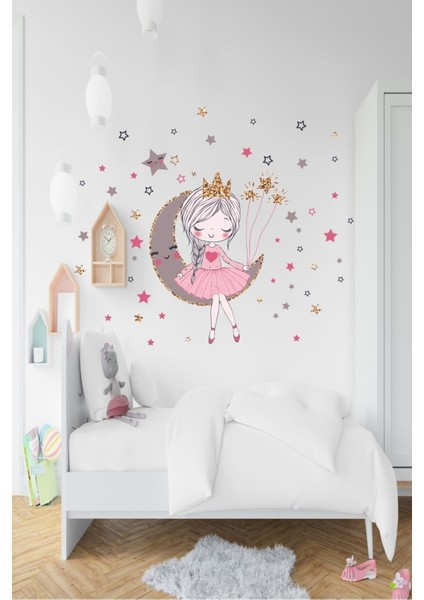 Renkli kız çocuk odası duvar stickerı, eğlenceli figür tasarımı, tek parça