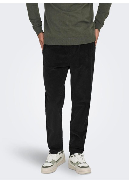 Normal Bel Normal Siyah Erkek Chino Pantolon Onslınus Tap Corduroy 0185 Pant Noo