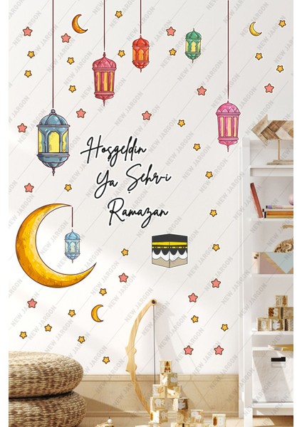 Renkli Ramazan Temalı Cam Duvar Sticker Seti, Çocuk ve Bebek Odası Dekoru, 5+ Parça