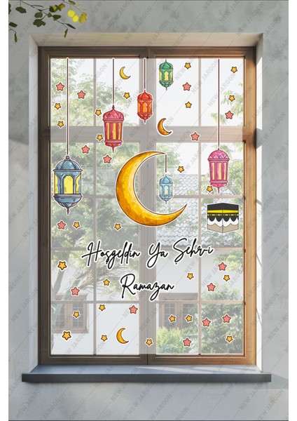 Renkli Ramazan Temalı Cam Duvar Sticker Seti, Çocuk ve Bebek Odası Dekoru, 5+ Parça modelleri