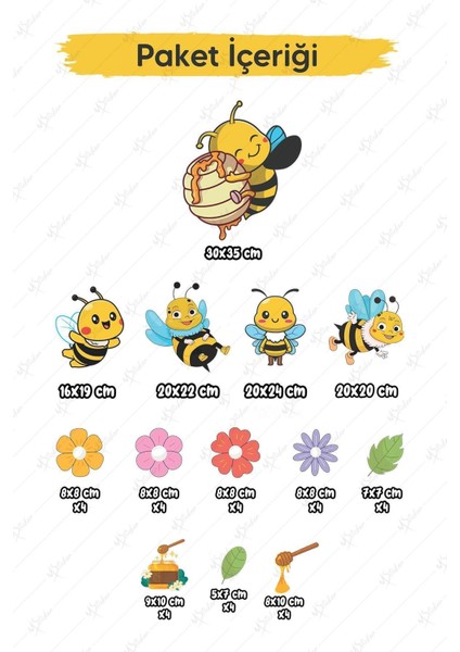 Çocuk odası renkli duvar çıkartması, sevimli arılar ve çiçeklerle süsleme seti modelleri