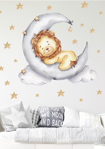 Renkli Çocuk Odası Aslan Duvar Stickeri, Eğlenceli ve Şık Dekorasyon İçin Parça 1