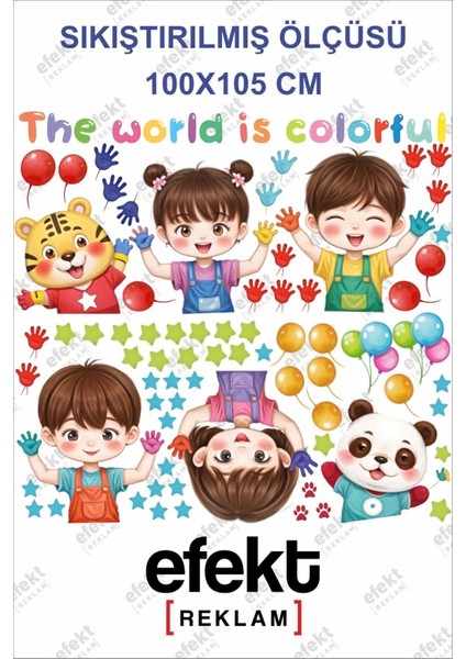 Çocukların Renkli Dünyası Anaokulu Kreş Çocuk Odası Duvar Yapışkanlı Sticker Seti fırsatları