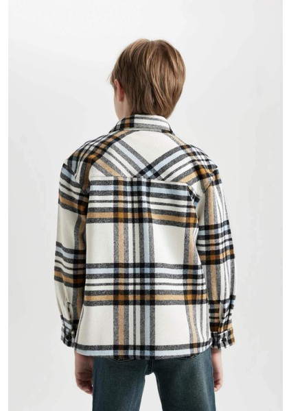 Erkek Çocuk Oversize Geniş Kalıp Polo Yaka Flanel Cepli Kareli Uzun Kollu Gömlek D6686A824WN