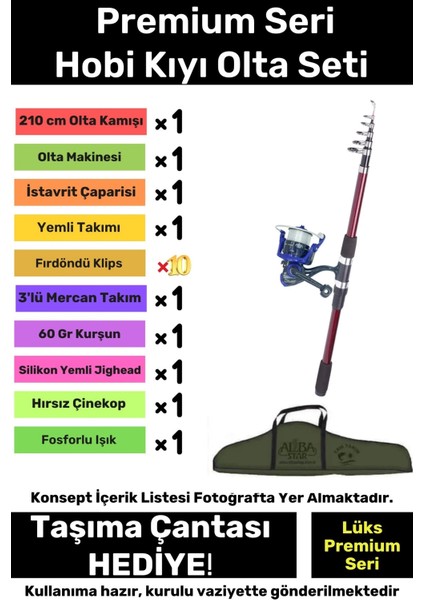 Özel Üretim Şık Taşıma Çantalı Hazır Kurulu Tam Takım Hobi Kıyı Olta Seti - 360cm Kamış Hediyeli