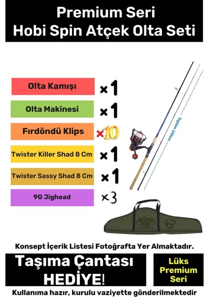 Özel Üretim Şık Taşıma Çantalı Hazır Kurulu Tam Takım Hobi Spin Atçek Olta Seti - 3m Kamış Hediyeli
