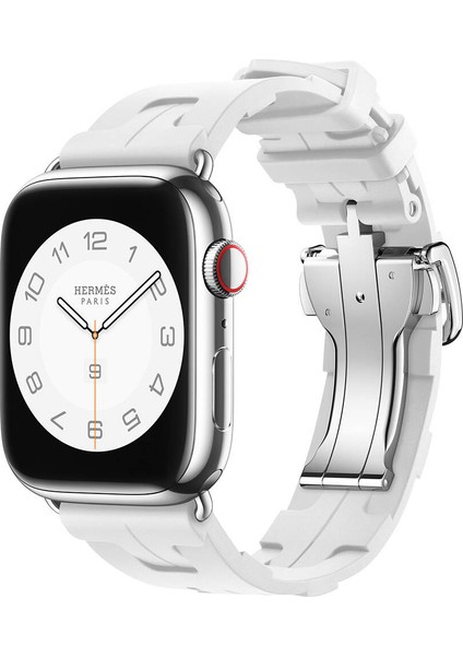 Watch 44MM Spor Görünümlü Htstore Krd-94 Silikon Kordon-Beyaz