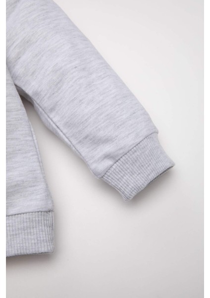 Erkek Bebek Gri Bisiklet Yaka Yazı Baskılı Sweatshirt D0698A524AU modelleri