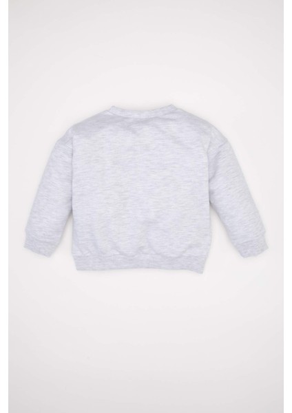 Erkek Bebek Gri Bisiklet Yaka Yazı Baskılı Sweatshirt D0698A524AU fırsatları