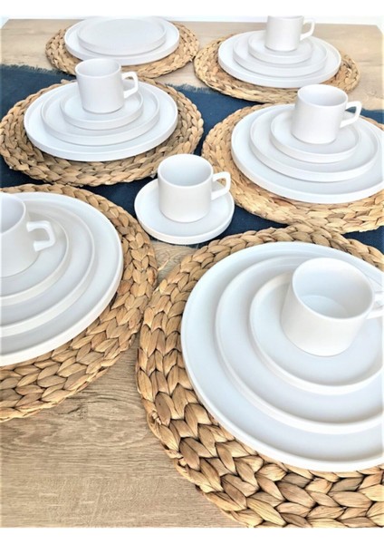 Stackable Mat Beyaz 24 Parça 6 Kişilik Servis Kahvaltı Takımı