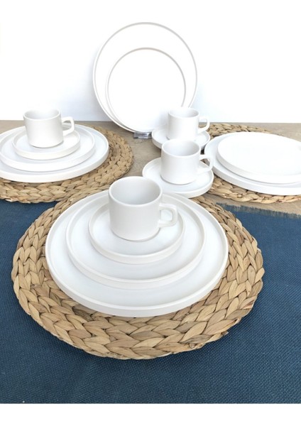 Stackable Mat Beyaz 24 Parça 6 Kişilik Servis Kahvaltı Takımı