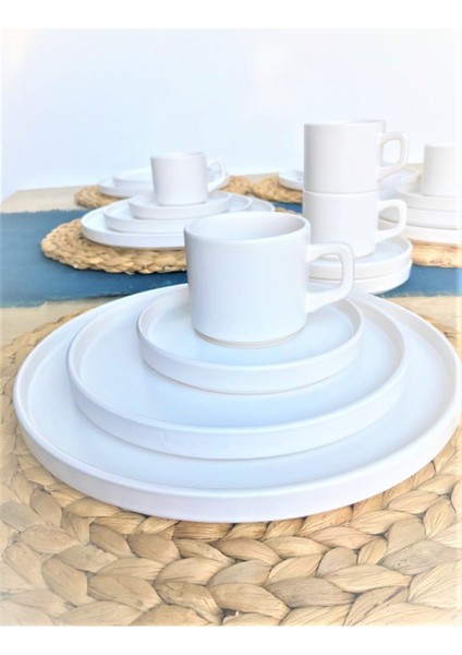Stackable Mat Beyaz 24 Parça 6 Kişilik Servis Kahvaltı Takımı