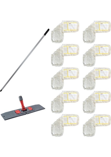 Tablet Palet Nemli Yedek Mop Takımı - 10 Adet 50 Cm. Mop + Katlanır Aparat + Metal Vidalı Sap