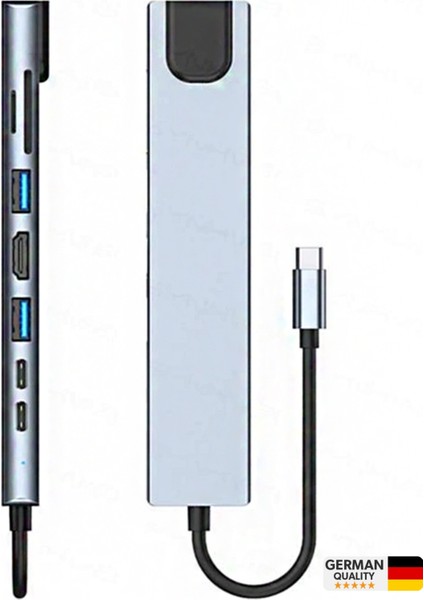 8in1 USB Type-C Hub Port Adaptör HDMI USB Ethernet Pd Girişli