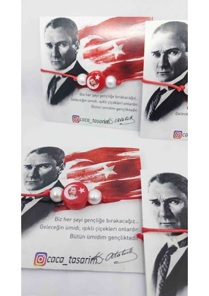 Caca Tasarım Atatürk ve Türk Bayraklı Baskı Boncuk Bileklik 15 Adet  29 Ekim Cumhuriyet Bayramı Hediyelik Okul