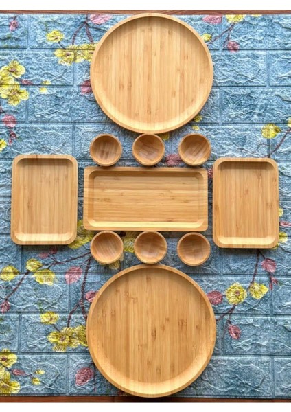 Şık ve kullanışlı 11 parça kahvaltı seti, bambu malzeme, 2 kişilik, BPA free