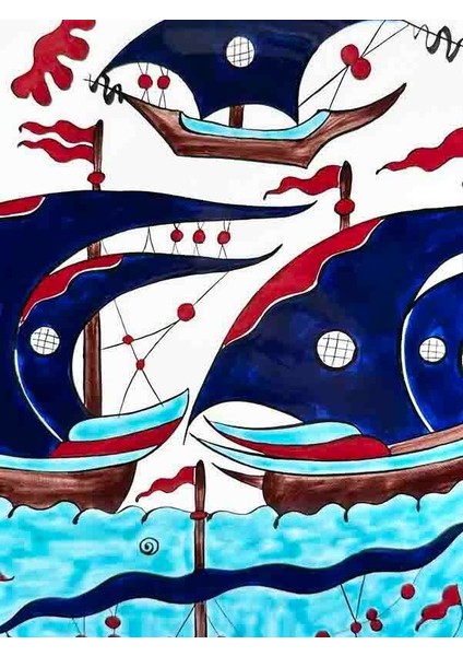 Batık Kalyon 30CM Iznik Çini Tabak