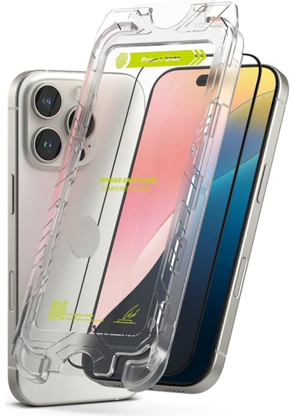 Apple iPhone 16 Pro Uyumlu Ekran Koruyucu Cam Otomatik Uygulama Aparatlı Kit Kolay Kurulum Destekli Tam Kaplar Cam