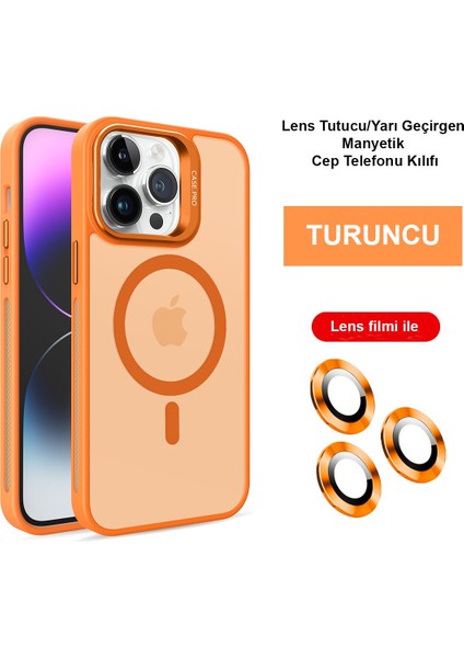 Iphone 15 Pro Max Kılıf Flet Lens Magsafe Kapak - Turuncu 13