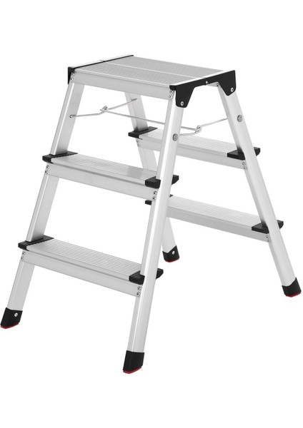 Songmıcs Alüminyum Basamaklı Merdiven, Ev Merdiveni, Hafif 3 Kg, Her Iki Tarafta Katlanır Çok Amaçlı Basamaklar 2 x 3 Kademeli GLT23K