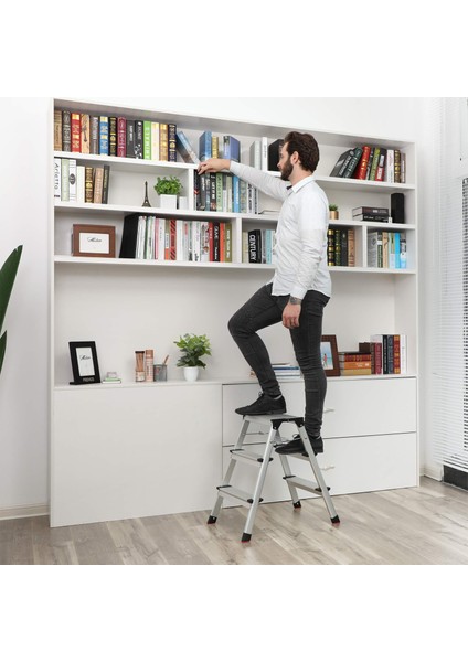 Songmıcs Alüminyum Basamaklı Merdiven, Ev Merdiveni, Hafif 3 Kg, Her Iki Tarafta Katlanır Çok Amaçlı Basamaklar 2 x 3 Kademeli GLT23K modelleri