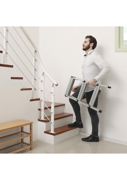 Songmıcs Alüminyum Basamaklı Merdiven, Ev Merdiveni, Hafif 3 Kg, Her Iki Tarafta Katlanır Çok Amaçlı Basamaklar 2 x 3 Kademeli GLT23K fırsatları