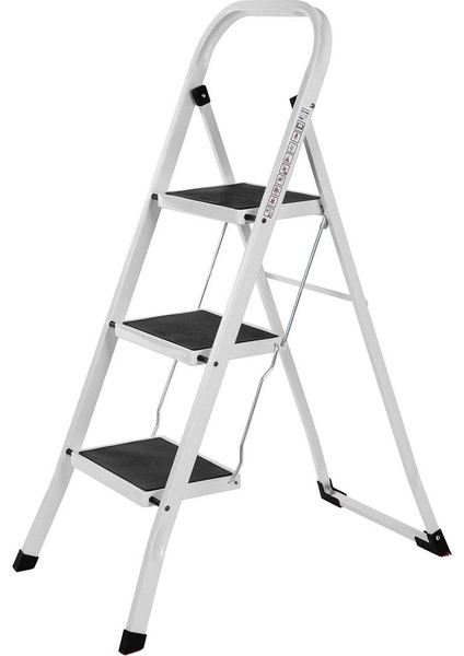 Songmıcs 3 Basamaklı Merdiven, Ağır Hizmet Tipi Çelik, Katlanır, Kaymaz Paspaslı Portatif Maksimum 150 Kg'a Kadar Yük Kapasitesi Tüv Rheinland Tarafından Test Edilmiş ve Onaylanmıştır GSL03WT