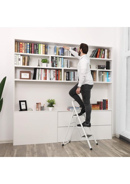 Songmıcs 3 Basamaklı Merdiven, Ağır Hizmet Tipi Çelik, Katlanır, Kaymaz Paspaslı Portatif Maksimum 150 Kg'a Kadar Yük Kapasitesi Tüv Rheinland Tarafından Test Edilmiş ve Onaylanmıştır GSL03WT fırsatları