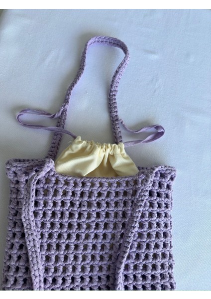 Dafne Dükkan El Örgüsü File Kroşe Çanta Crochet Bag Lila Rengi