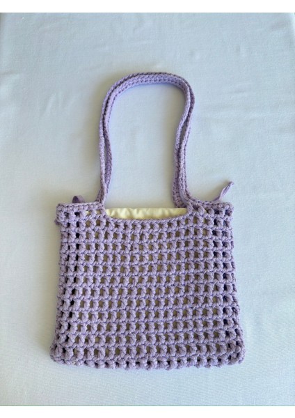 Dafne Dükkan El Örgüsü File Kroşe Çanta Crochet Bag Lila Rengi