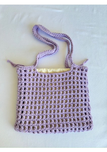 Dafne Dükkan El Örgüsü File Kroşe Çanta Crochet Bag Lila Rengi