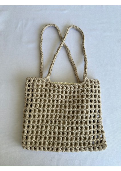 Dafne Dükkan El Örgüsü File Kroşe Çanta Crochet Bag Bej Rengi