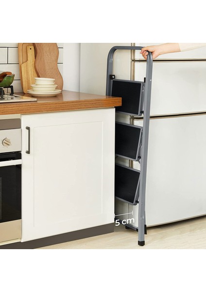 Songmıcs 3 Basamaklı Merdiven, Katlanır Merdiven, Kaymaz Lastikle Kaplı 20 cm Genişliğinde Basamaklar, Lastik Ayaklar, Küpeşte, Max. Statik Yük 150 Kg, Çelik, Gri ve Siyah GSL003GY01 fırsatları