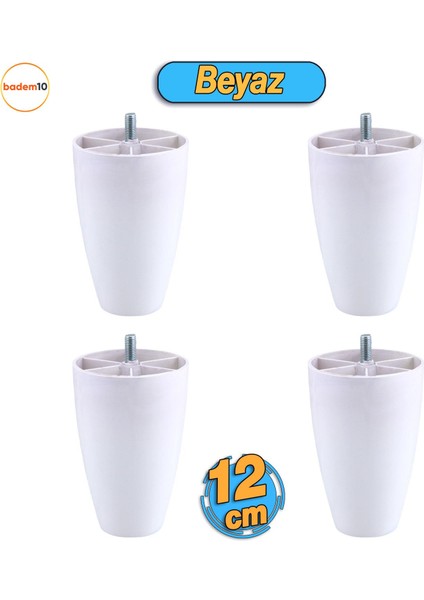 4 Adet Vidalı Oval 12 Cm (BEYAZ) Plastik Mobilya Yükseltici Yükseltme Koltuk Kanepe Baza Ayağı Ayakları